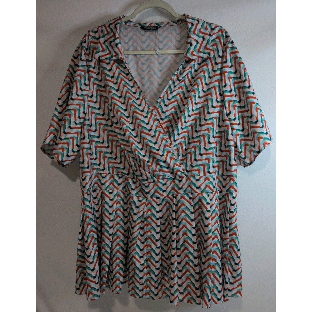 Bloomchic Women's Multicolored Chevron Print Collared Peplum Top Size 22/24